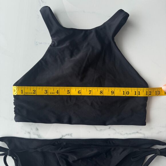 Made in USA BIKYNI brand The Crop (XS) + The String (M) 2pc Bikini Set - Black - Picture 9 of 14